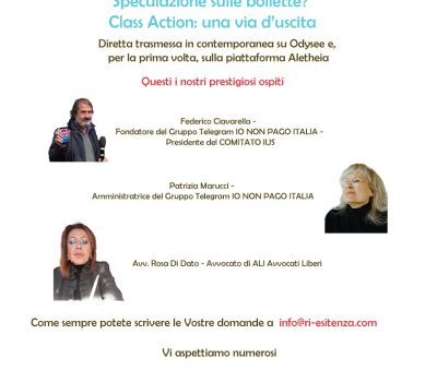 Class Action contro il rincaro bollette: il video integrale della diretta di Ri-Esistenza con IO NON PAGO e Avvocati Liberi