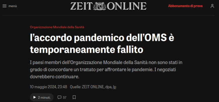 Apparentemente il contratto pandemico per il momento è fallito Apparentemente il contratto pandemico per il momento è fallito